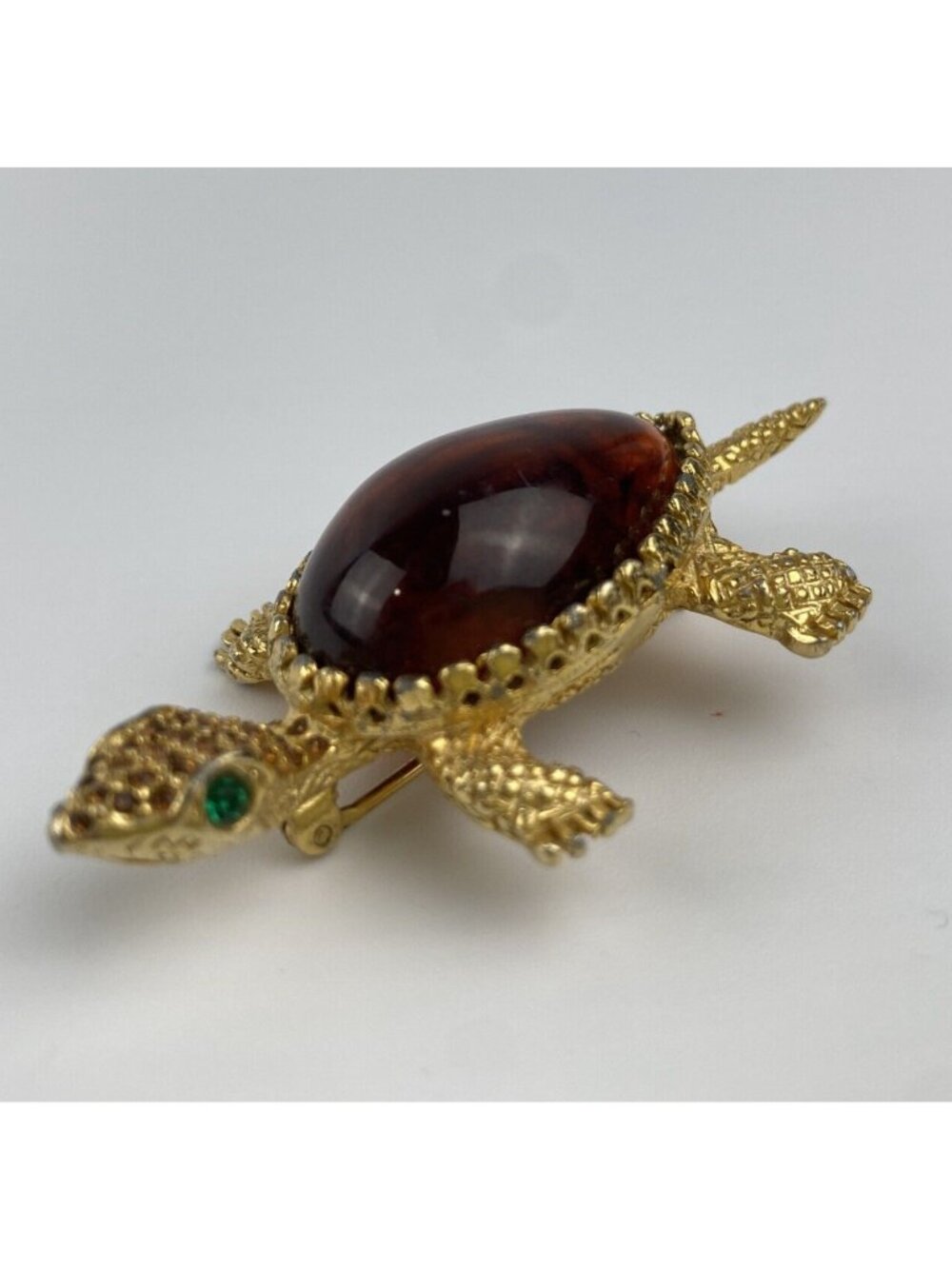 Vintage De Nicola Amber Brown Lucite Body Tortoise Color Turtle Pin Brooch - Picture 11 of 12